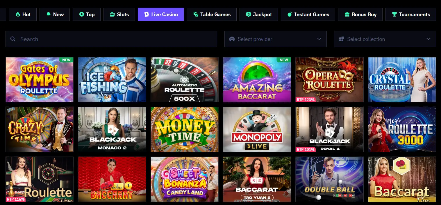 Live casino games at Beonbet