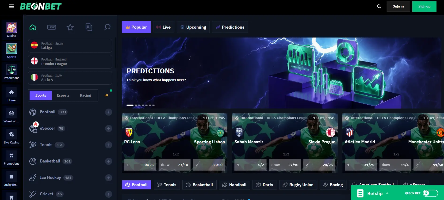 Beonbet sportsbook interface