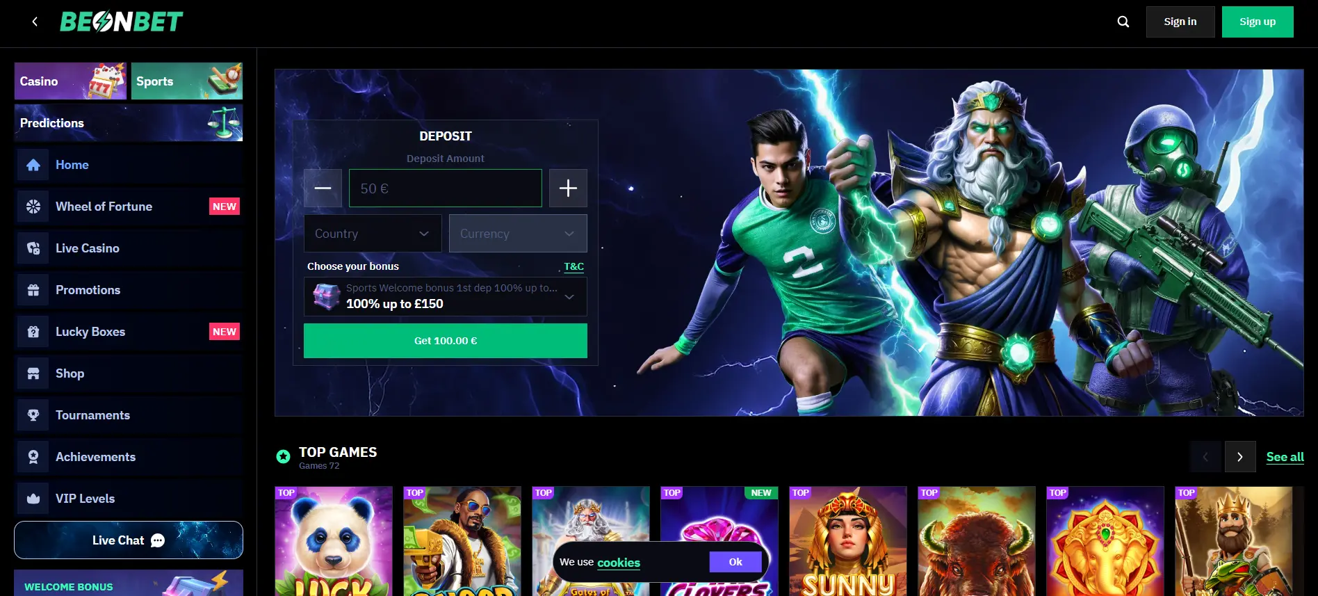 Beonbet Casino platform interface